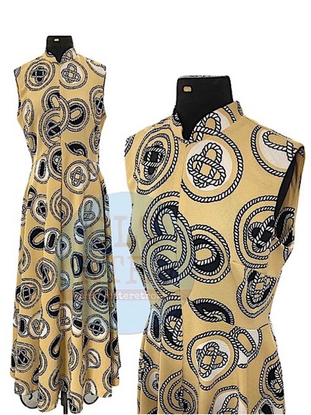 vtg Op Art Print Maxi Dress